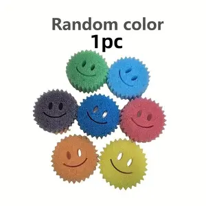 Random Color Dual-Layer Smiley Temperature Sponge Scrubber, Kitchen Cleaning Magic Eraser, Thick Texture, Efficient Pot Brushing