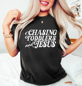 Chasing Toddlers And Jesus Sweatshirt, Retro Comfort Mother's Day Shirt, Christian Mother's Day Sweater, Religious Mom Gift, Jesus Lover Tee, 100% Cotton  Crewneck Short Sleeve T-shirt