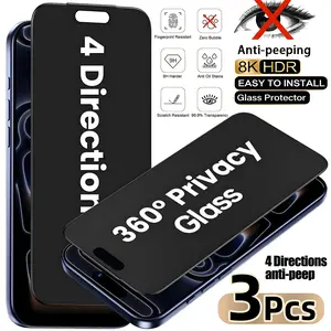 3-piece 360° Privacy Screen Protector, compatible with iPhone 17 Pro Max /17 Pro/16/16 Plus/15 Pro/14/13/12, full coverage scratch-resistant privacy tempered glass film, Sensitive Face ID, scratch-proof, 360° all-round privacy protection, Installation