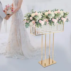 Crystal Flower Stand, Gold Wedding Crystal Centerpieces Stand, Wedding Flower Stand for Aisle Road Guide, Decoration, Photo Booth