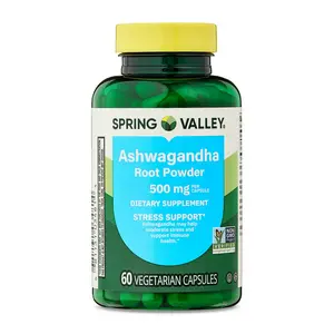 Spring Valley Ashwagandha Root Powder 500 mg Vegetarian Capsules 60 Count for Stress & Wellness Support Non-GMO Gluten-Free