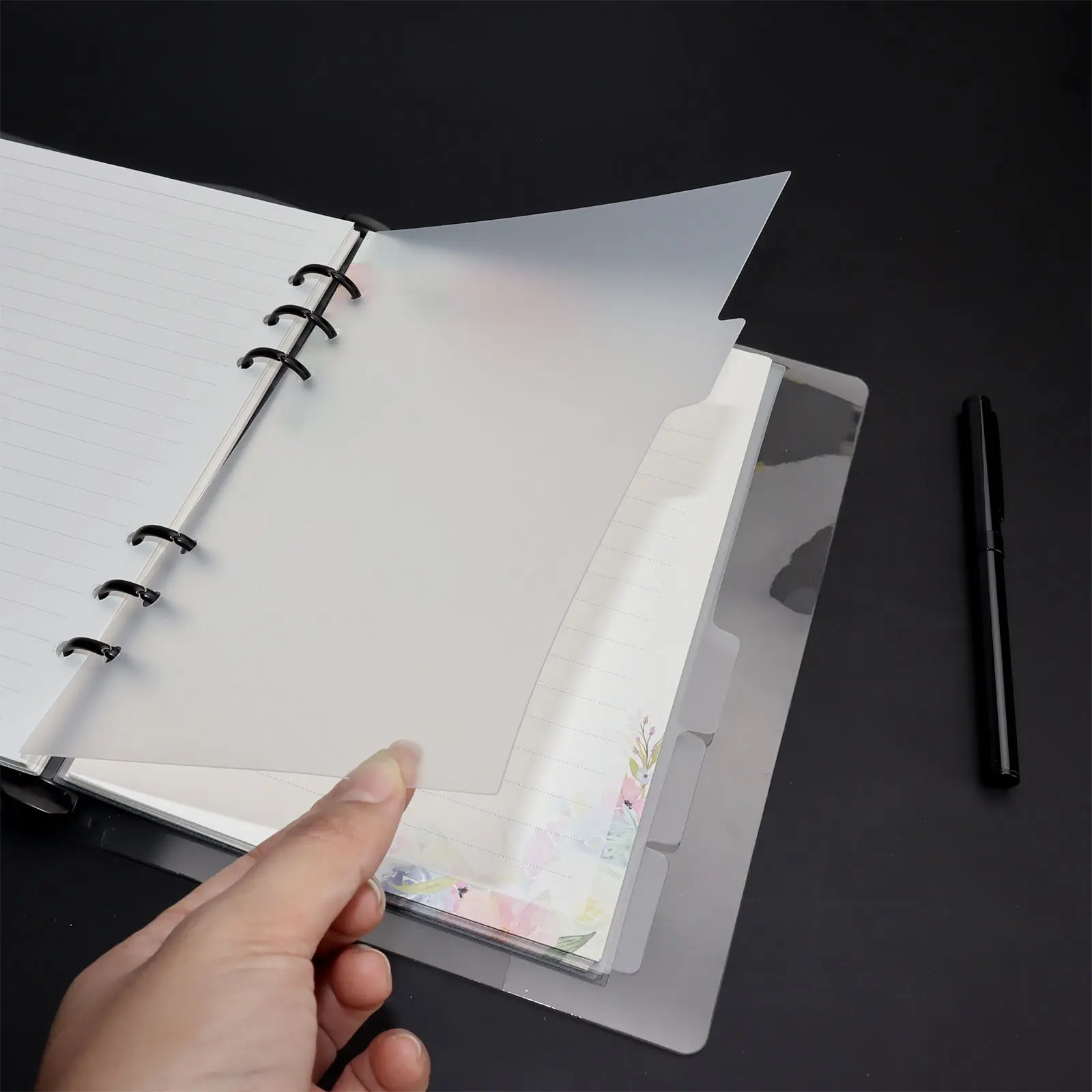 6/12pcs A5 Binder Dividers，6 Ring Binder Dividers with Tabs, with 6 Tabs Transparent Plastic Binder Index Dividers， 6 Ring File Separators Page Dividers, Office Stationery Supplies, Office Accessories, Classroom Supplies