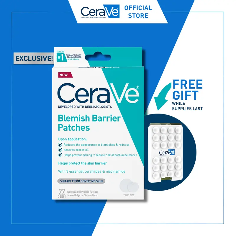 CeraVe Blemish Barrier Patches, Dermatologist Developed With 3 Essential Ceramides & Niacinamide 22ct