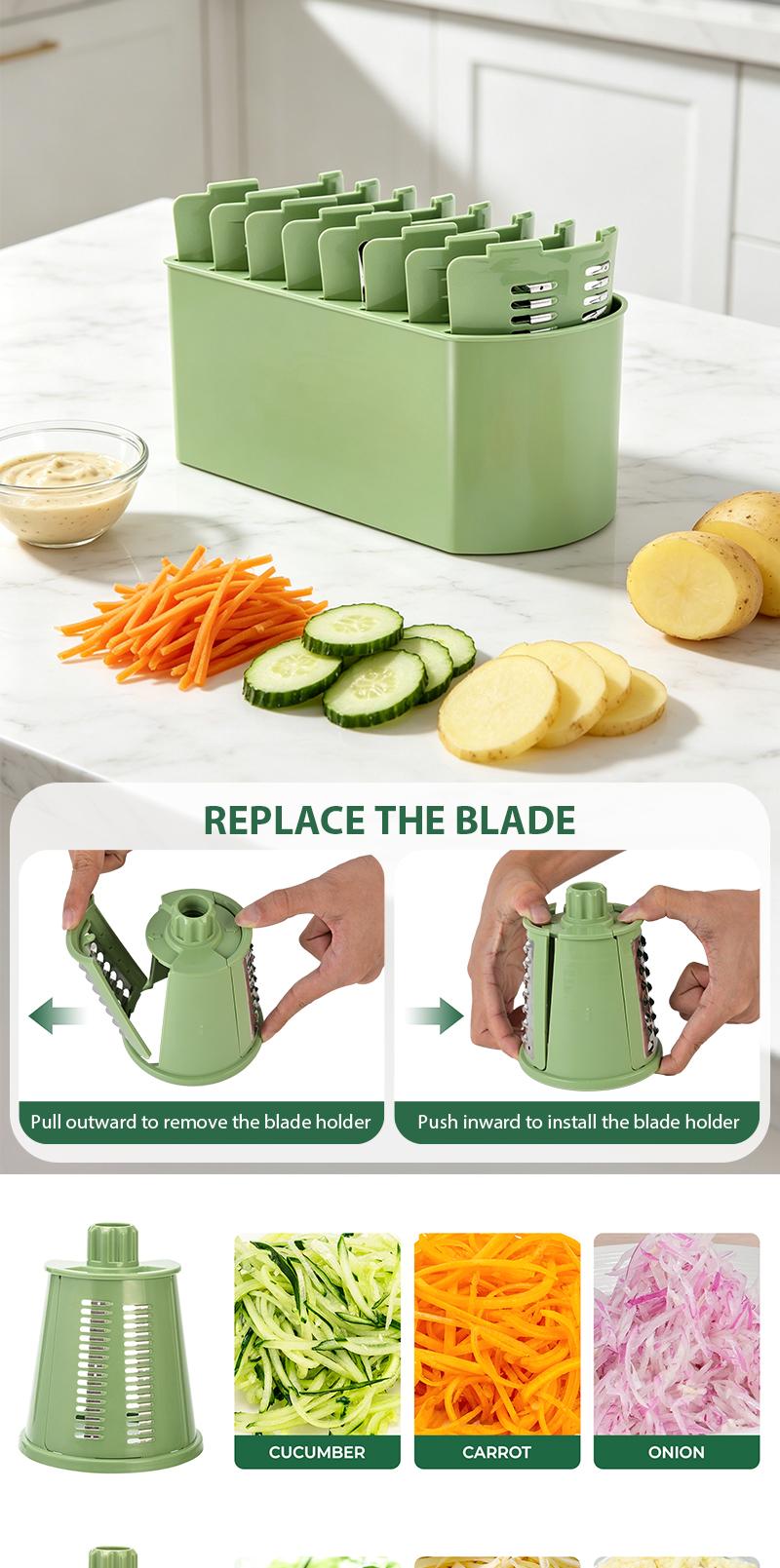 SUSTEAS Rotary Cheese Grater Hand Crank Food Chopper with Handle, 5 Well-Designed Blades, Strong Suction Cup Base, Blade Storage Box, Removable Parts for Simple Cleanup, No Power Home Cooking Tool for Wavy Cuts,sohochic