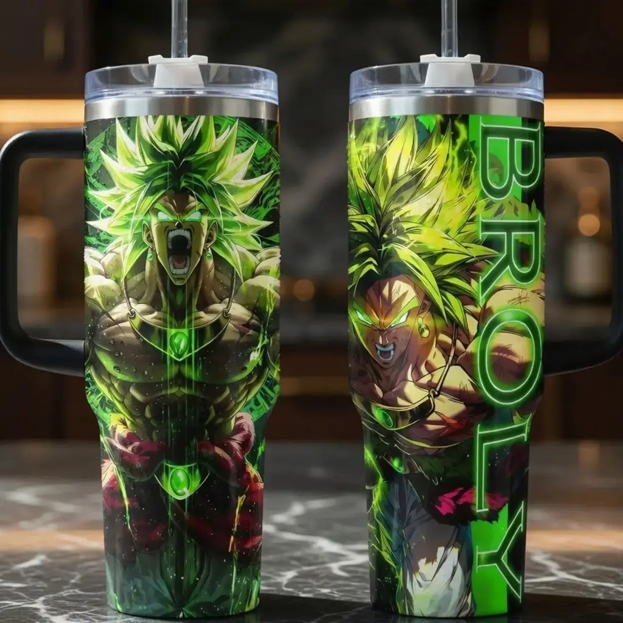 Broly Sleek Reusable Insulated Stainless Steel Water Bottle Tumbler - 20oz/40oz Leakproof, Straw-Included Legendary Super Saiyan Power Edition for DBZ Fans, Road Trips, Workouts