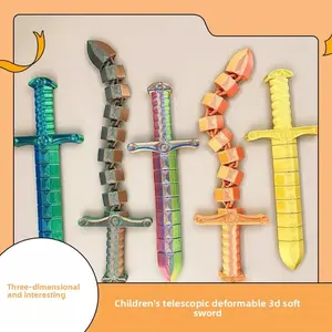 3-Pack, Random Colors 3D printed soft sword, children's toy, retractable weapon, transforming toy, popular sword, stress-relief display item