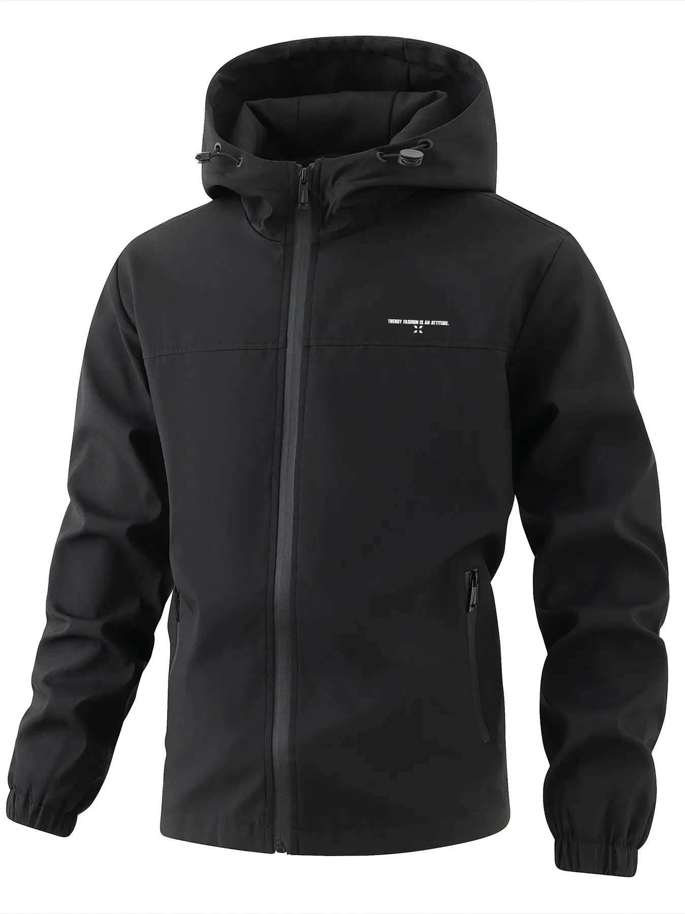 Men's windproof hooded jacket with zipper closure - letter print design, fashionable casual jacket, machine washable, polyester fiber, suitable for daily outings, exercise, sports, jogging, formal occasions - Casual Athletic Jacket