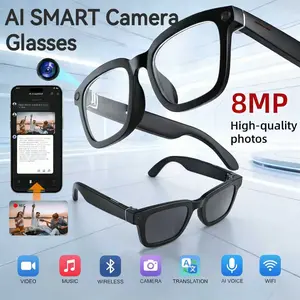 Smart AI Camera Glasses, 8MP Hands-Free Video & Photo Recording, Real-Time Translation (160+ Languages), Photochromic UV Protection Lenses, Bluetooth Wearable Glasses for Travel & Outdoor