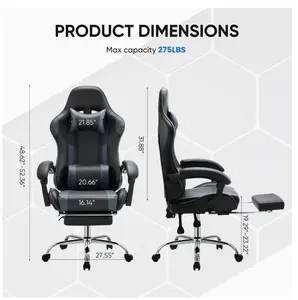 Ergonomic Gaming Chair High Back Office Chair with Lumbar Support and Adjustable Armrests Swivel Racing Chair, Black and Gray