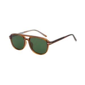 Plastic Brain Retro Square Aviator Sunglasses | Double Bridge Classic Black & Translucent Brown Shades