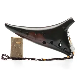12-Hole Ocarina Alto C - Ceramic Ocarina Instrument for Beginners, Classic AC Smokey Brown Design, Easy to Play with Protective Bag alto  flute Ceramic C Key Ocarina with Accessories