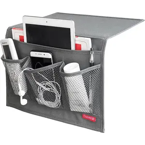 Bedside Storage Organizer, Bedside Caddy, Table Cabinet Storage Organizer, TV Remote Control, Phones, Magazines, Tablets, Accessories, Grey