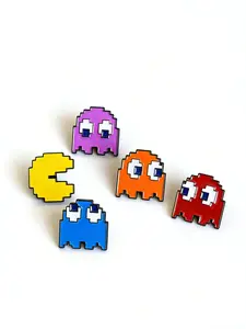 Cartoon Pixel People Brooch Set, Creative 5 Color Game Pac-Man Alloy Oil Drop Badge, Clothing Bag Accessories, 5 Pieces, Drop Set Pins