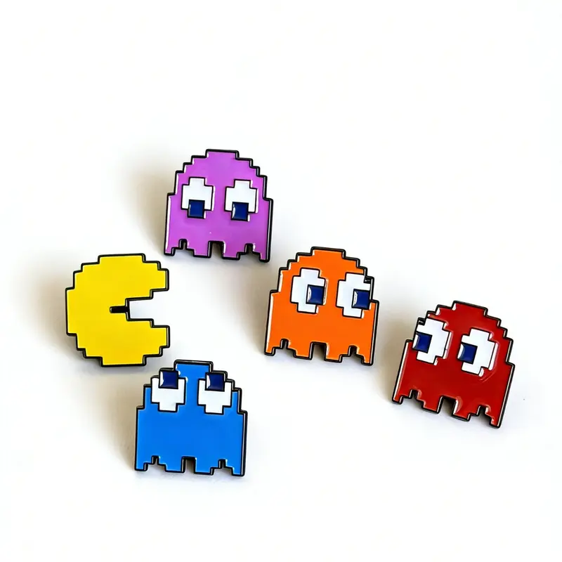 Cartoon Pixel People Brooch Set, Lapel Brooch, Fashion Lapel Pin, Creative 5 Color Game Pac-Man Alloy Oil Drop Badge, Clothing Bag Accessories, 5 Pieces, Drop Set Pins, Brooch Pin Clip