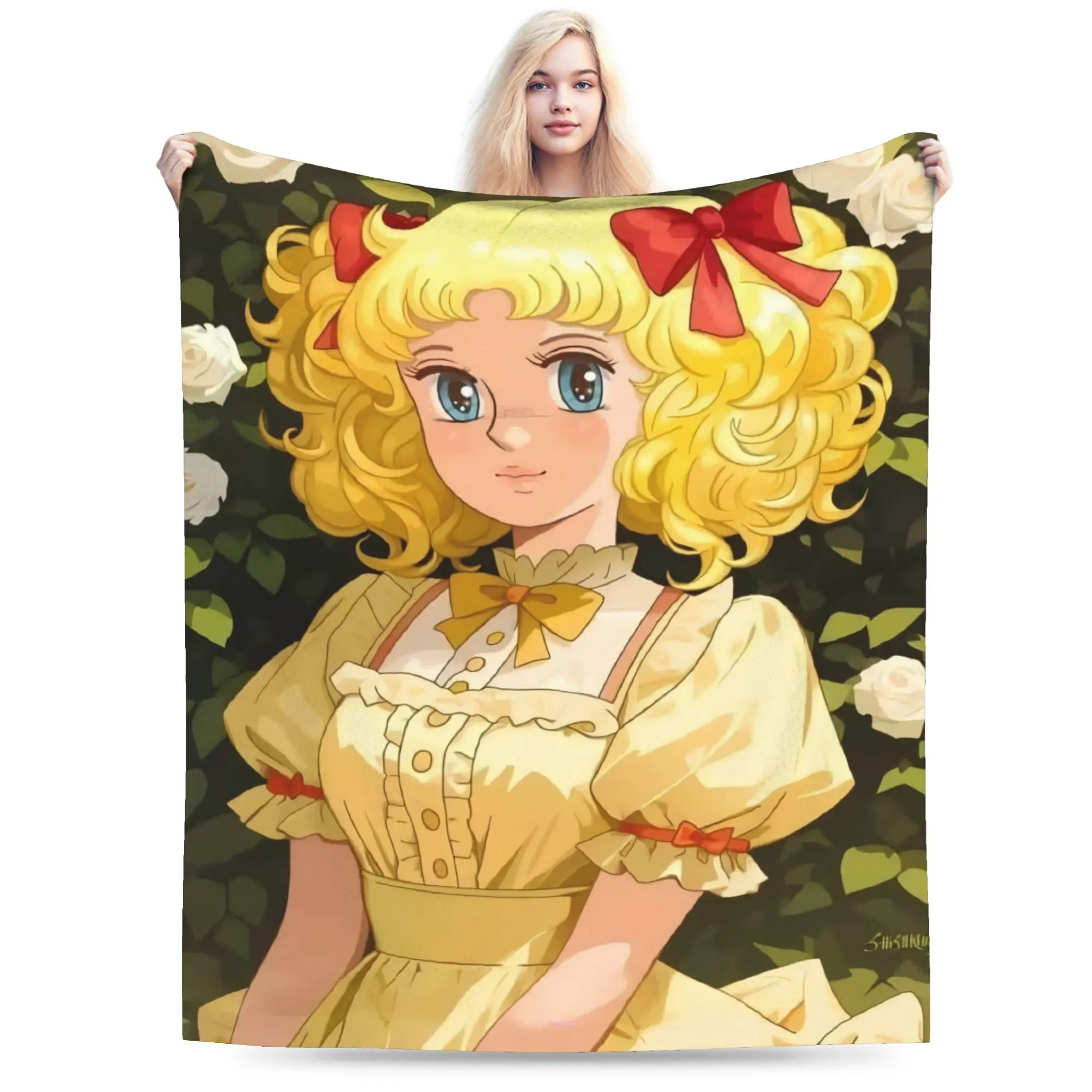 Candy Candy Anime Bedspread  Soft Flannel All-Season Bedding Set with Vintage Candy Candy Character Design Multi-Use Throw for Bed, Couch, Travel - Perfect Gift for Christmas, Birthdays, Weddings - Durable & Cozy Bedspread for Fans, Warm & Soft