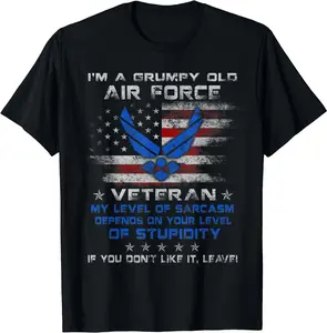 [Pure Cotton Graphics Tee] I'm a Grumpy Old Air Force Veteran T-Shirt for Men Women T-Shirt