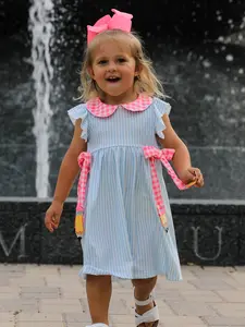 Back To School Girls Striped lapels Bow Dress
