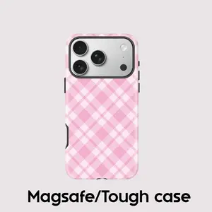 [Magsafe , Tough Case] Coquette Pink Plaid iPhone Case – Cute Girly Aesthetic Phone Case, MagSafe Tough Cover, Phone Case for iPhone 17 16E 16 15 14 13 12 11