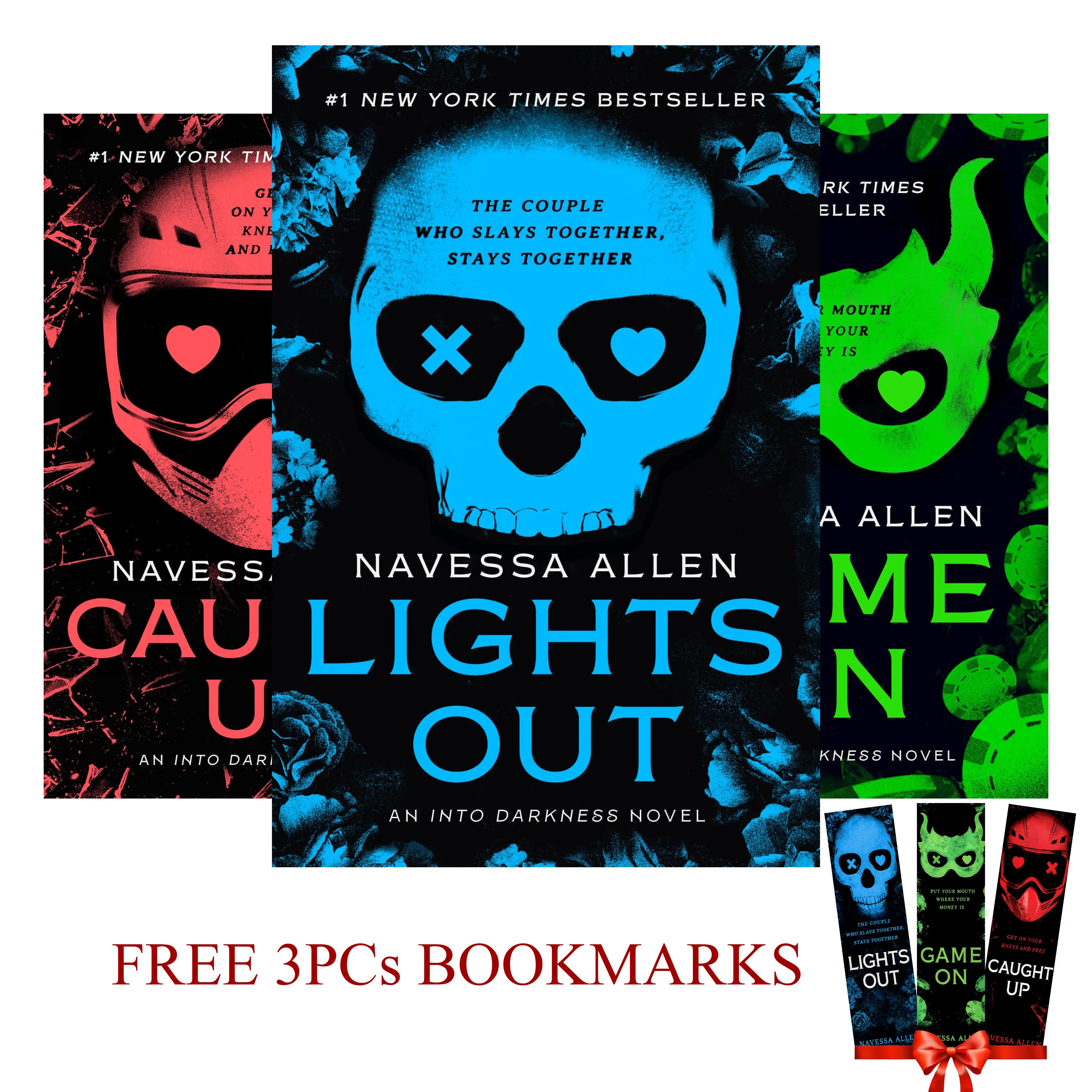 Combo Into Darkness 3-Book Set by Navessa Allen – Lights Out, Caught Up & Game On Dark Romance Collection with 3 Paper Bookmarks Included