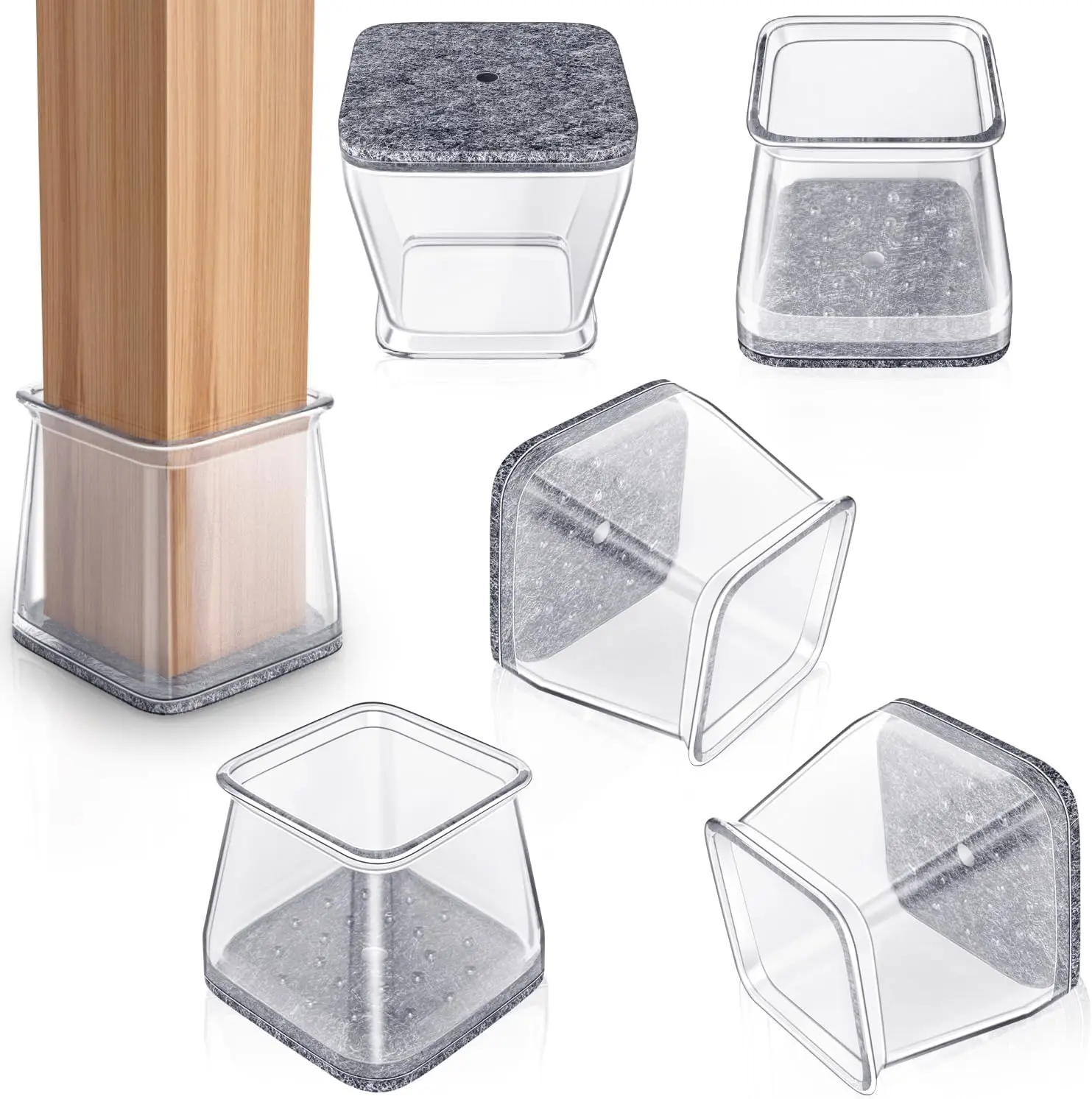 Furniture Pads 12-Piece Square Silicone Chair Leg Covers, Large Anti-Slip Pads for Hard Floor Surfaces Protection & Noise Reduction, 12 Pieces, Reducing Noise