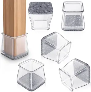 Square Furniture Leg Pads 12PC Pack, Large Silicone Anti-Slip Covers for Chair & Hard Floor Protection