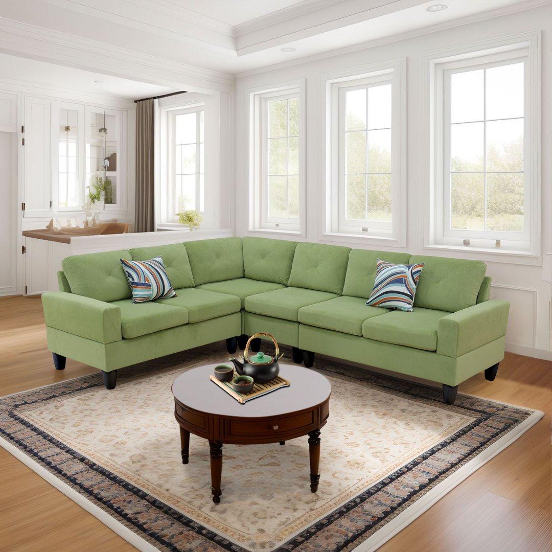 Apple-Green Massa Flannel 4-Piece Couch Living Room Sofa Set