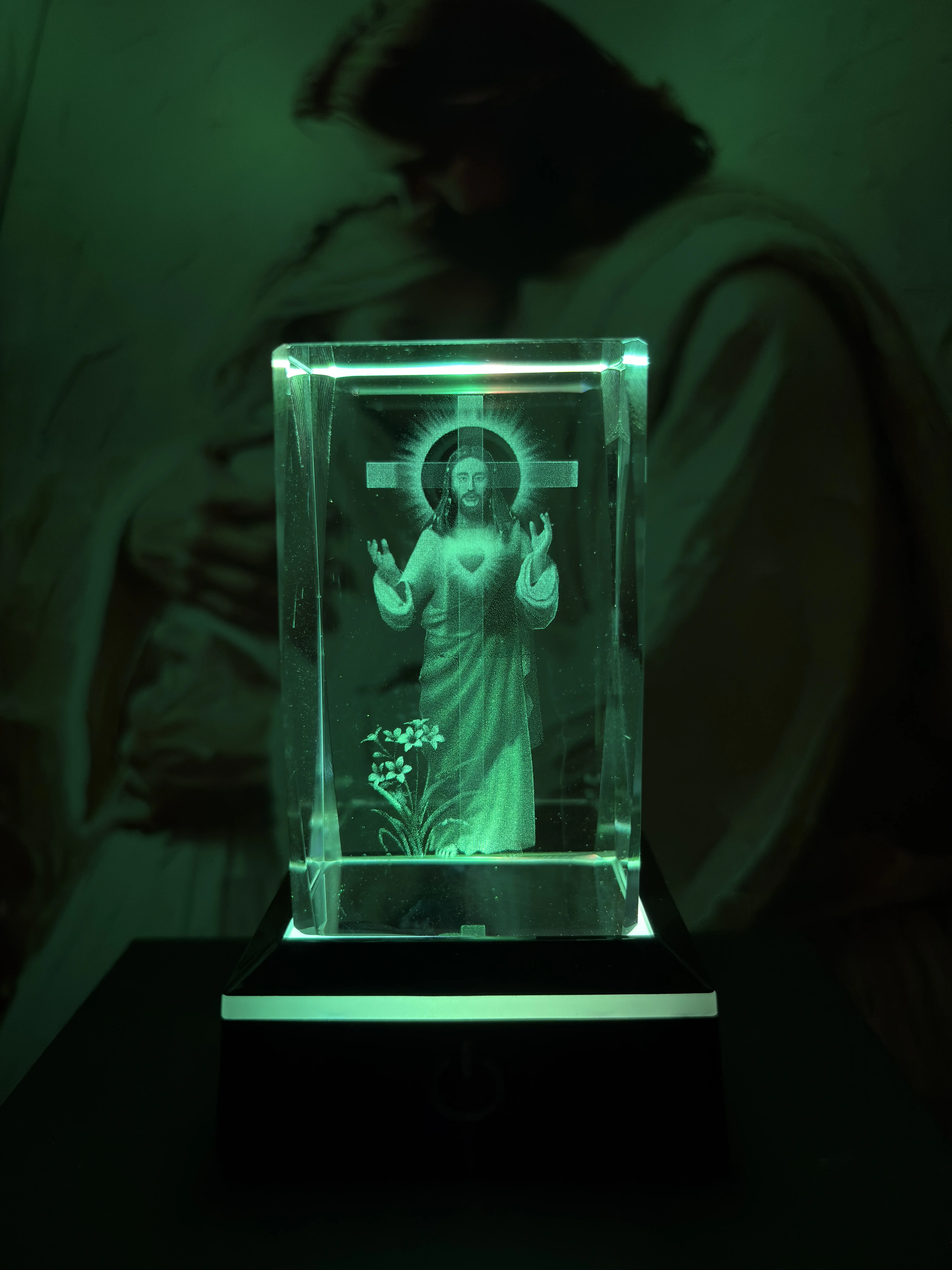 Cross Jesus Night Light Rectangular Glass with Multiple Adjustable Lighting Modes,May the Lord watch over your darkness
