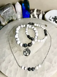 Genuine Howlite and Labradorite Crystal Bracelet & Necklace Set