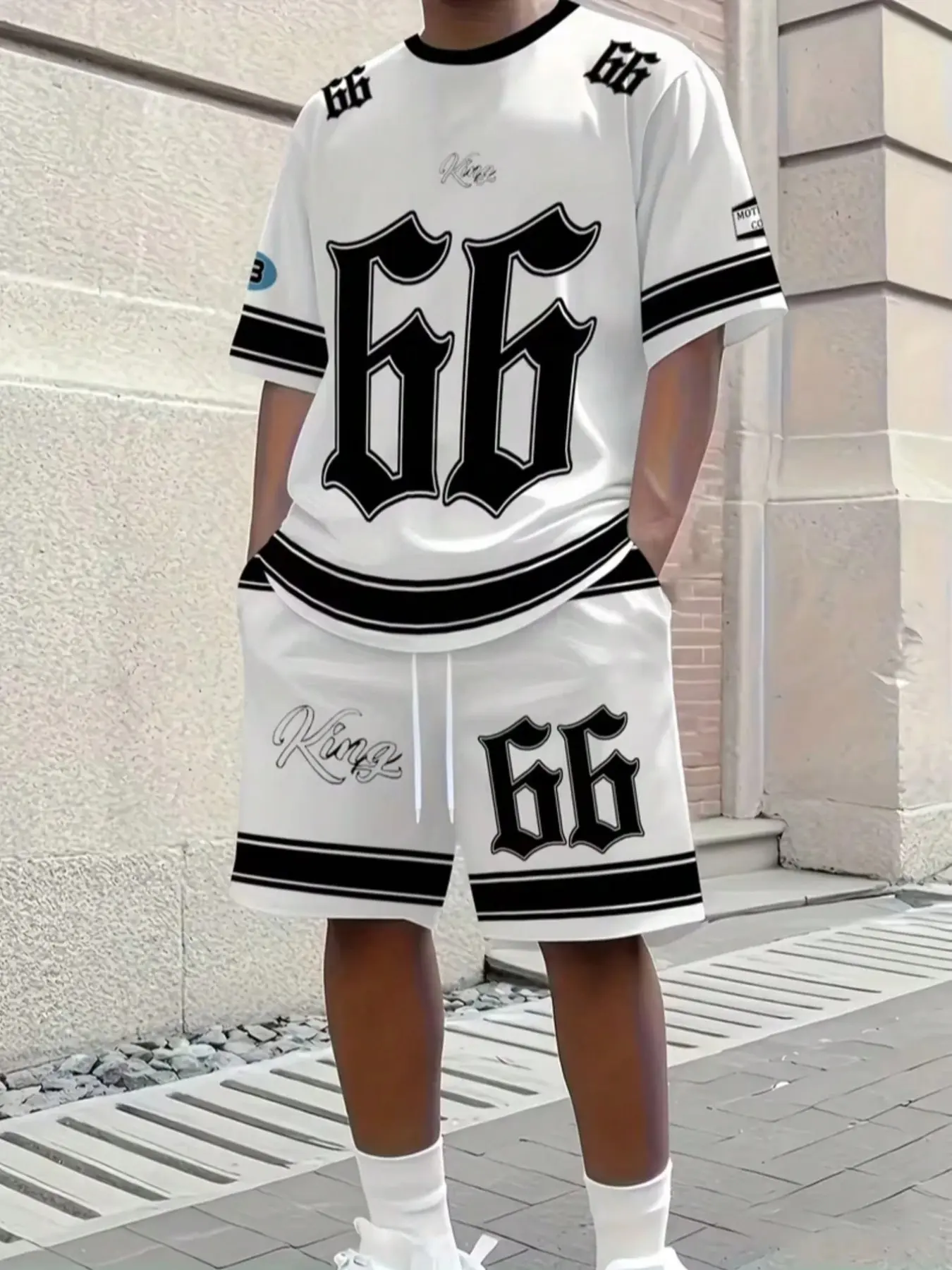 Men's Chicago 67 Print Two-Piece Set, Short Sleeve Tee + Casual Shorts, Street Style Sportswear, All Seasons Fashion