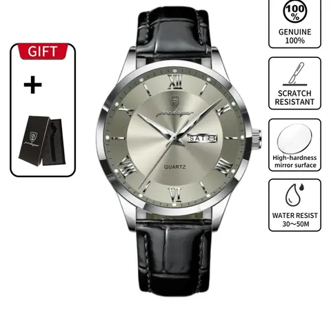 Men's Business Fashion Round Dial Analog Quartz Watch, Leather Watch, analogue quartz watch, analog watches, Fashion Watch for Party, Daily Clothing Decor, Trendy All-match & Exquisite Watch for Birthday Gift with Box