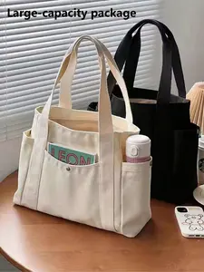 Fashion Tote Canvas Bag, Commute Versatile Student Shoulder Bag, Large Capacity Laptop Tote Bag, Fashionable Crossbody Bag, Casual Travel Handbag, Large Capacity Simple Solid Color Shoulder Bag, Preppy Book Bag For Book Week, Large School Tote Bag, Multip