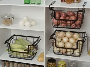 Wrought-Iron Kitchen Stand 3 Tier Baskets Modern Rectangle Organizer for Efficient Storage and Clutter-Free Environment