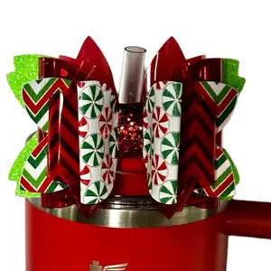 Peppermint Twist Tumbler Straw Topper Bow - Perfect for Everyday Use