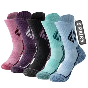 5 Pairs Merino Wool Hiking Socks For Women & Man Compression Support Sweat Absorbing Breathable Thick Cushion Work Socks Festival Gift Socks Menswear Bestie