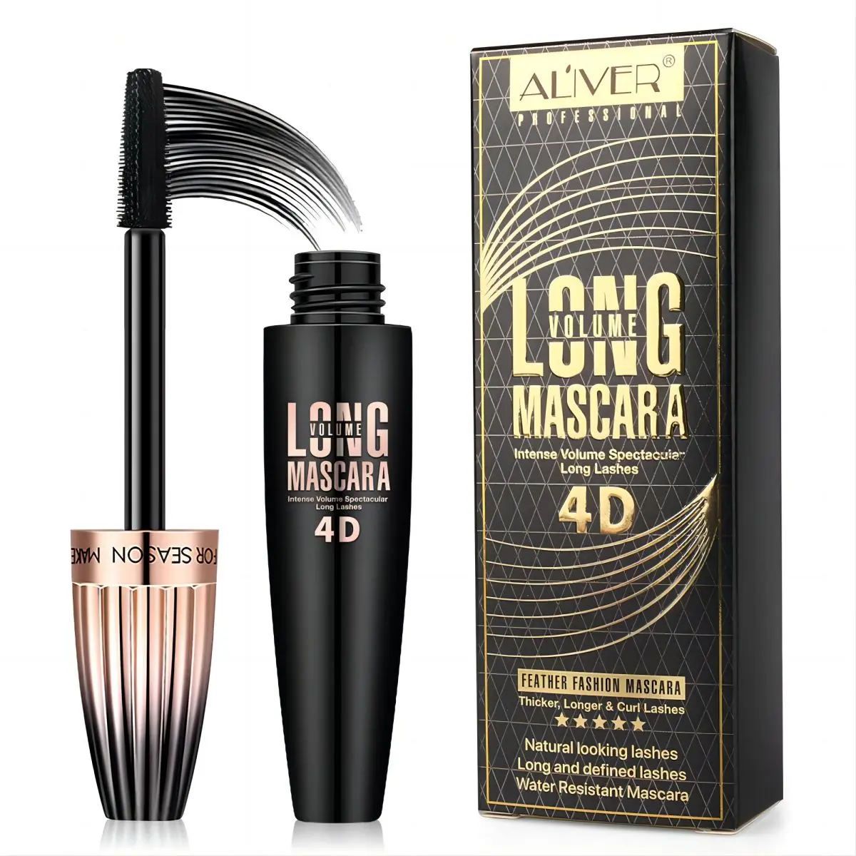 Aliver 4D Silk Fiber Eyelash Mascara - Waterproof, Voluminous, Lengthening Black Mascara for Natural Look, Waterproof Mascara
