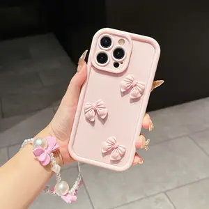 Pink high bamboo bow+pearl bracelet Pink series girl's Cellphone case Cute soft Protective case suitable for Samsung series A05S/A12/A13 /A14/ A15/ A31/A32/A33/A34/A35/A54/ A55/ A52 S24 Ultra S24 /S21/S22/S22 Ultra/GalaxyS24U/S25U