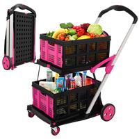 Collapsible shopping Cart with 2 Crates (Pink)