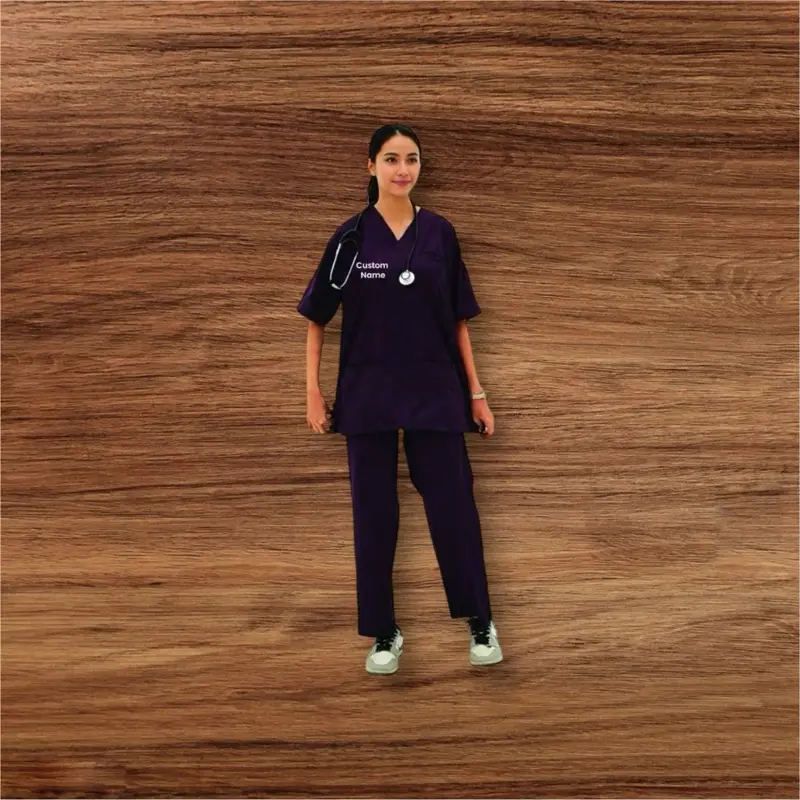 Custom Nurse Scrub & Trouser Set Embroidered 3 Colors Personalized S-XL in Rich Purple Cotton
