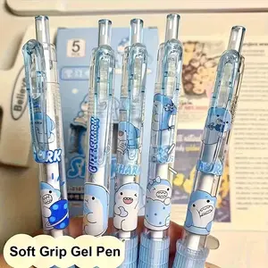 5-Piece Gel Pen Set, Cute Shark Design Comfortable Grip Stress Relief High Aesthetic Neutral Pens, Writing Tools, 0.5mm Fine Tip Ink