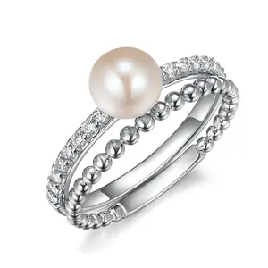 Diamonique Cultured Pearl Stackable Ring Set, Sterling Silver