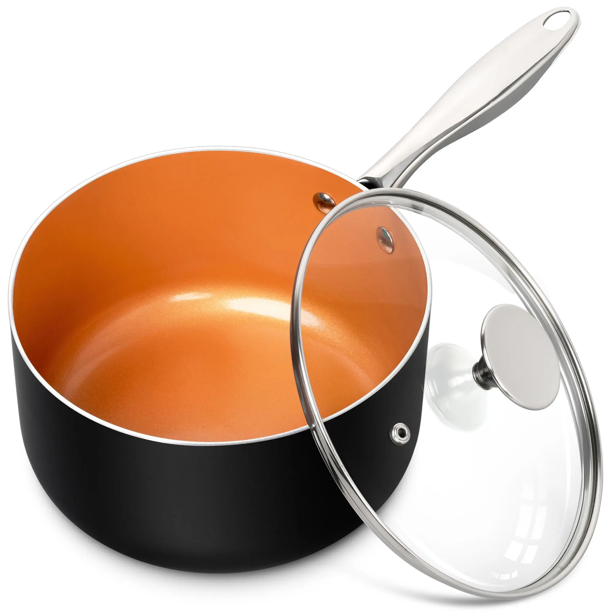 MICHELANGELO Sauce Pan Set 1QT 2QT 3QT with Lid Ceramic Nonstick Copper Saucepan Set Ultra Nonstick Cookware Set