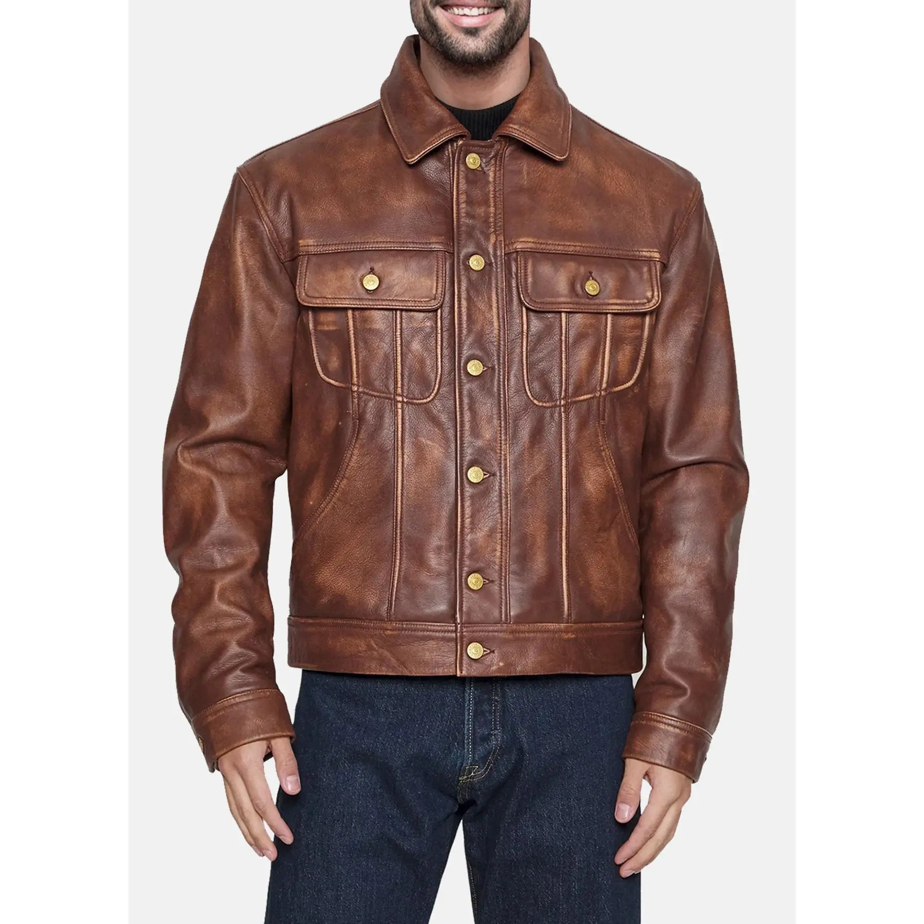 Mens Vintage Style Distressed Leather Jacket