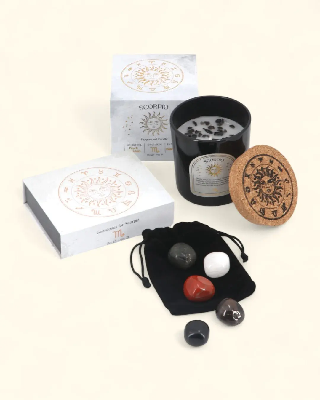 Scorpio Zodiac Candle & Crystal Tumblestone Set