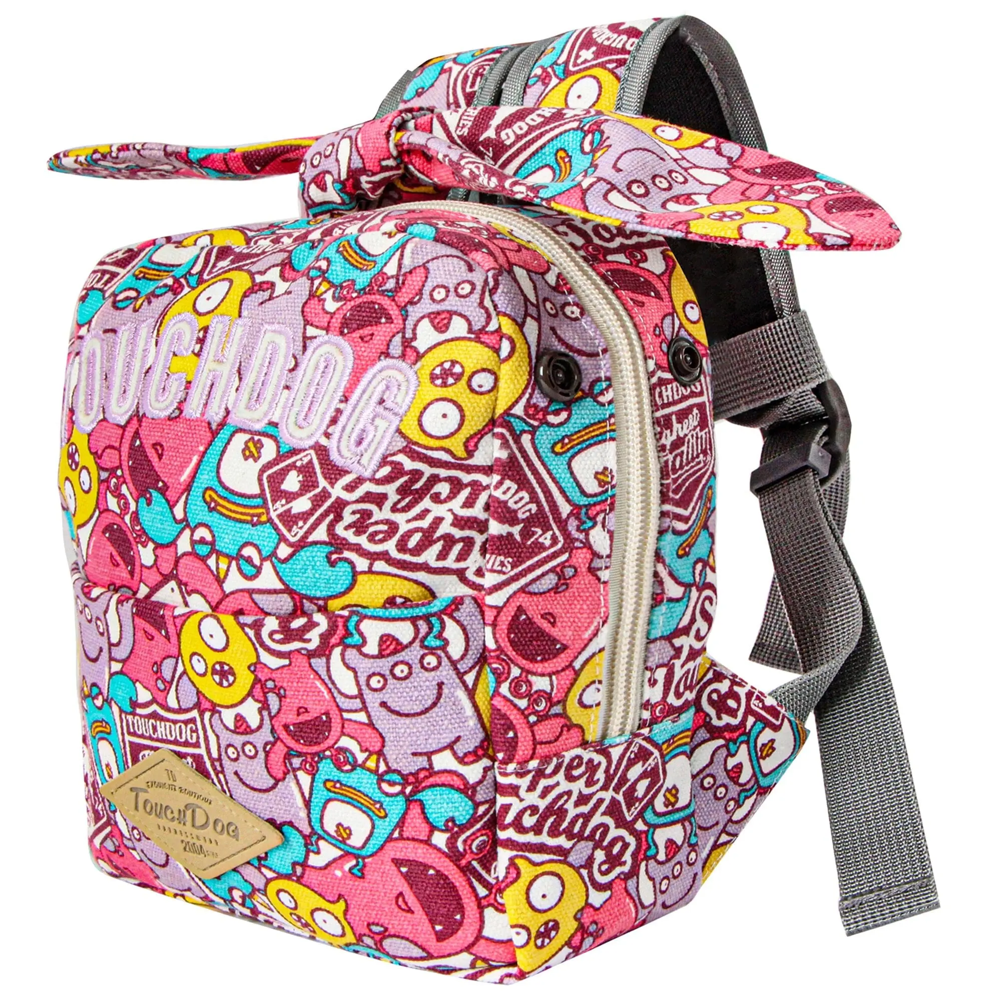 Touchdog ®  Designer Patterned Large Pocketed Zippered Duffle Dog Backpack and Harness