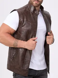 Urban functional style: Men's PU leather sleeveless vest Gilet. Retro punk men's PU vest, perfect for stage and Halloween looks. Trendy motorcycle style.