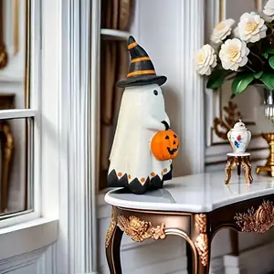 Whimsical Halloween Witch Hat Pumpkin Statue, Durable Resin Material, Perfect for Festive Home & Garden Decorations