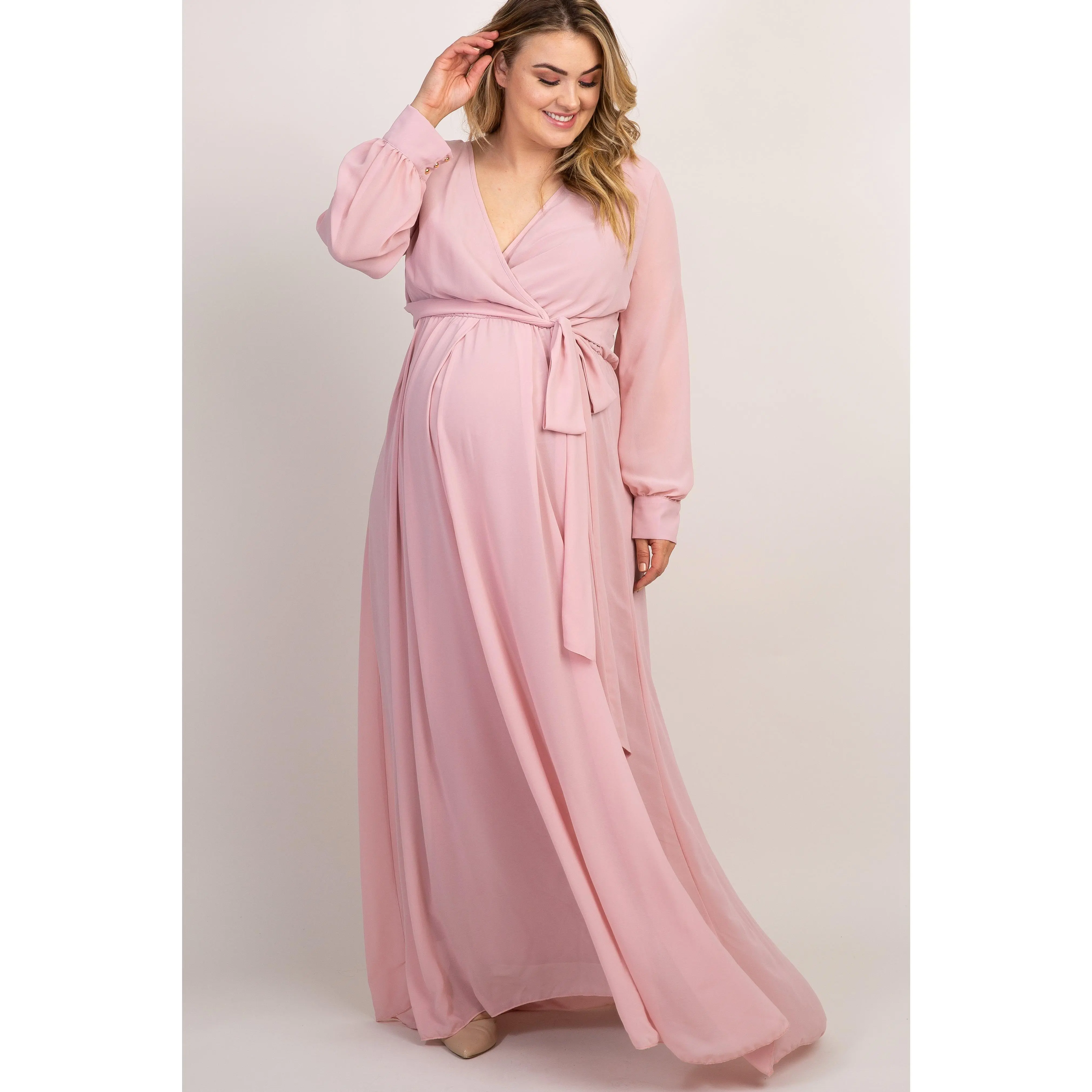 Light Pink Chiffon Long Sleeve Pleated Plus Maternity Maxi Dress - TikTok Shop Light Pink Chiffon Long Sleeve Pleated Plus Maternity Maxi Dress - TikTok Shop