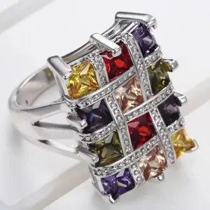 1pc Luxury Square Shaped Alloy Colored Crystal Big Ring Suitable For Women's Wedding Ring