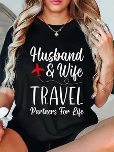 100% Cotton Couple Matching Husband And Wife Travel Partners For Life T-Shirt
