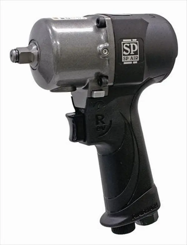 SP Air SP-7146 0.5 in. High Quality Ultra Light Composite Mini Impact Wrench - 2.14 lbs, 21.2 CFM, 440 ft-lbs Max Torque, Twin Hammer, Forward/Reverse, Easy Access Buttons, 5.25"l x 6.69"h x 1.96"w